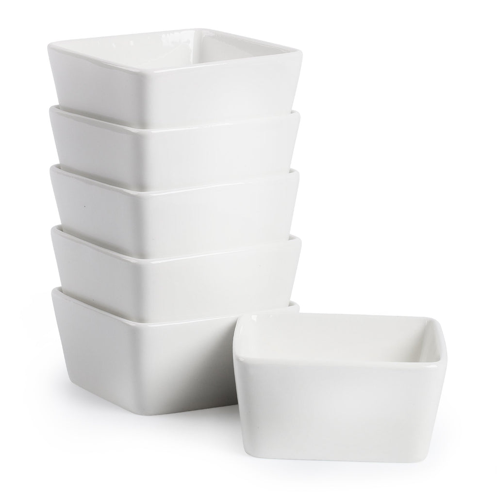 BTaT - Ramekins 8 oz Set of 6 Square Porcelain Ramekins Ramekins for Baking Creme Brulee Dish Souffle Cups Appetizer Cups Custard Dish Pudding cups Ramiken Set - Inflight Essentials