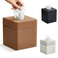 Cloudever Tissue Box Holder Cover Modern PU Leather Square Decorative Tissue Holder Organizer - Woven New Brown - Inflight Essentials