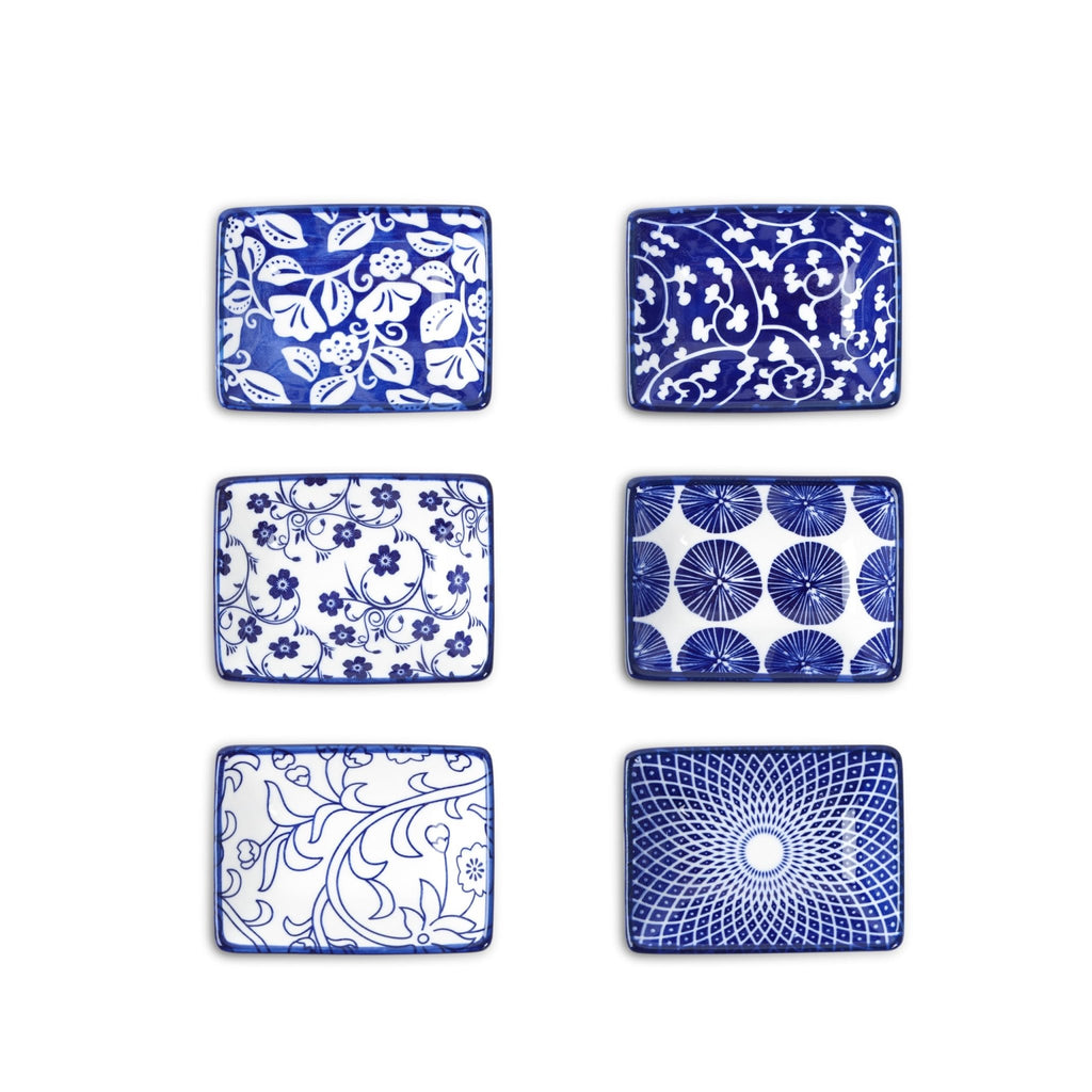 Selamica Ceramic Soy Sauce Dish Rectangulal Side Dishes 3.75 Inch Dipping Bowls for Sauce Ketchup Sushi Condiment Seasoning Set of 6 Vintage Blue - Inflight Essentials