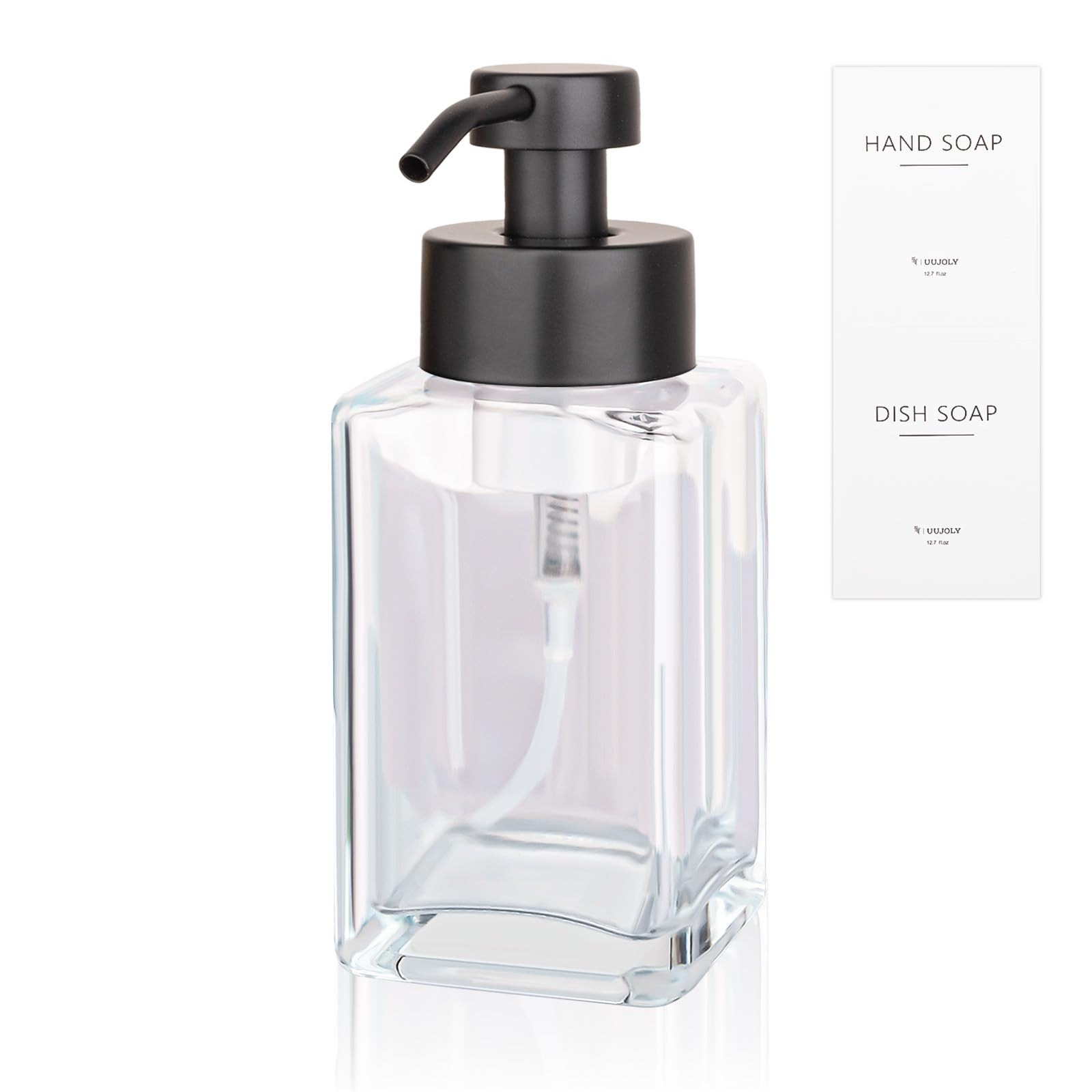 Foaming Soap Dispenser with Stainless Steel Pump 12oz Refillable Glass Liquid Dish Soap Bottles for Bathroom Kitchen Sink Home Decor - Inflight Essentials