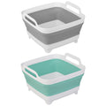 2 Pack Dishpan for Washing Dishes 2.4Gal/9L Wash Basin with Draining Plug Carry Handles Collapsible Bucket for Cleaning Portable Sink Foldable Plastic Tub - Inflight Essentials