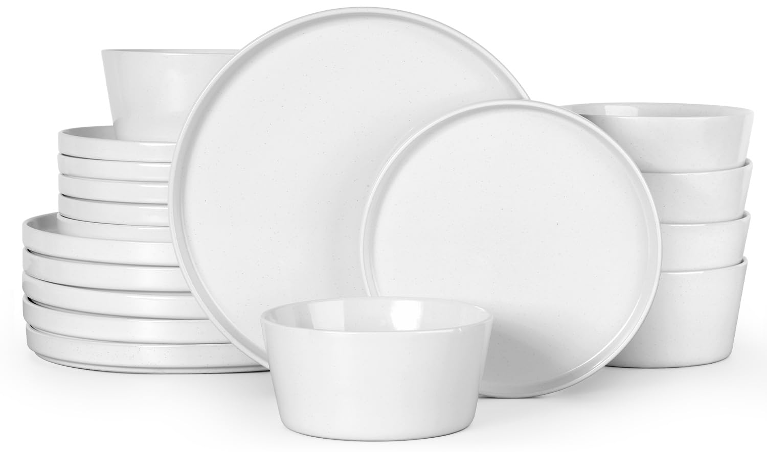 Herogo 18 Pieces Stoneware Dinnerware Dishes Set for 6 Dinner Plates and Bowls Sets Reactive Glaze Chip & Crack Resistant Microwave & Dishwasher Safe Pearl White - Inflight Essentials