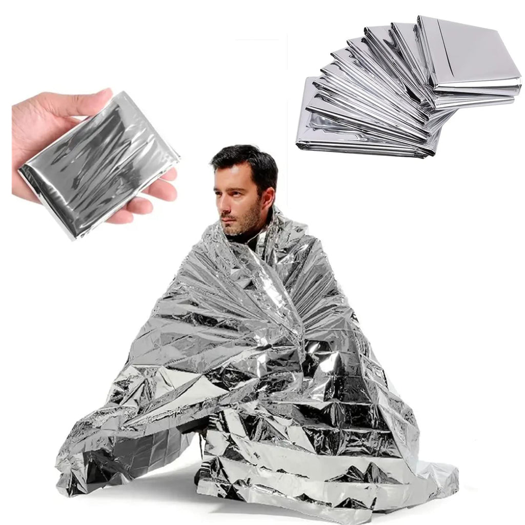 Emergency Mylar Thermal Blankets Silver Gold Foil Survival Blanket Space Blanket Survival Kit for Outdoors Camping Hiking Survival or First Aid (Silver 1pc) - Inflight Essentials