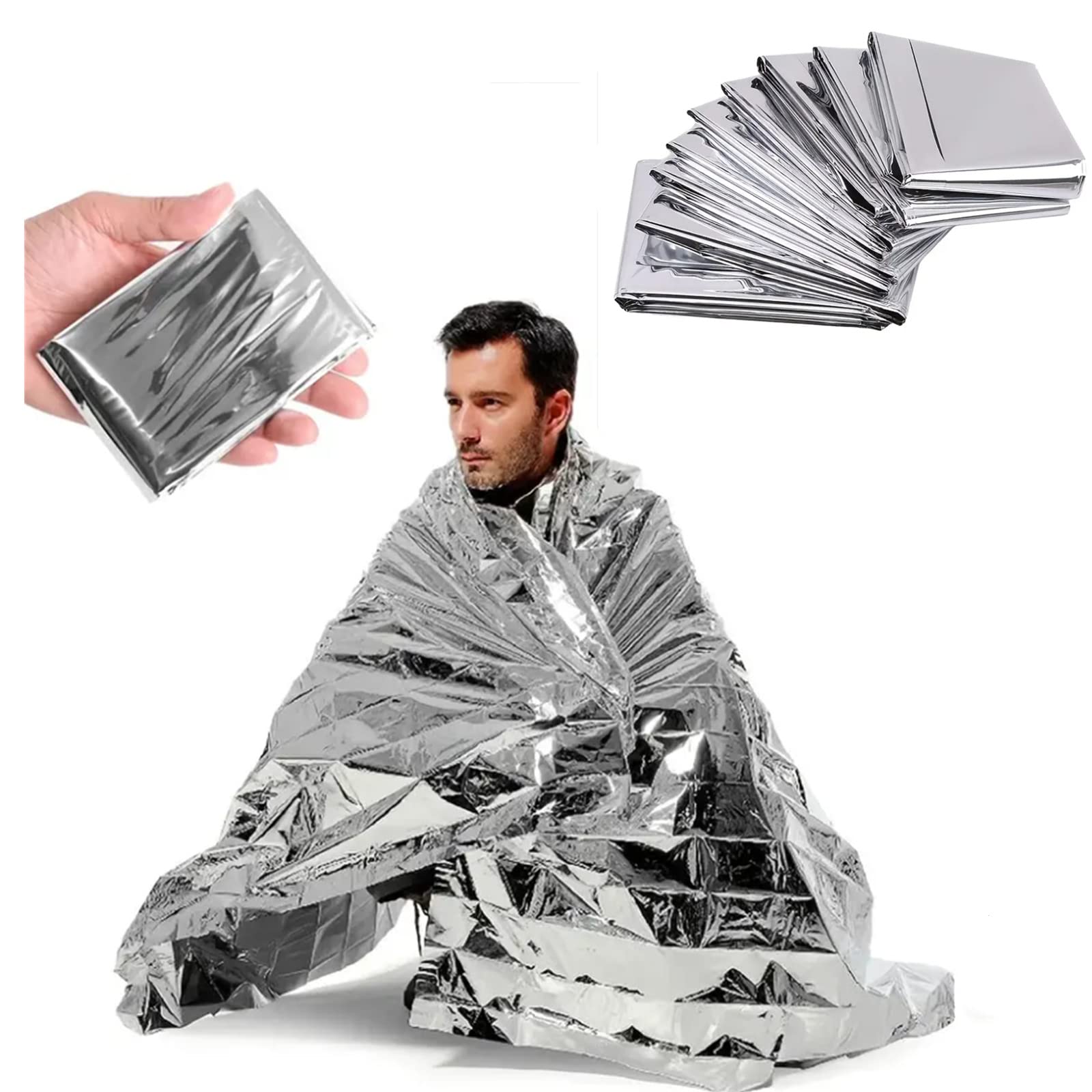 Emergency Mylar Thermal Blankets Silver Gold Foil Survival Blanket Space Blanket Survival Kit for Outdoors Camping Hiking Survival or First Aid (Silver 1pc) - Inflight Essentials