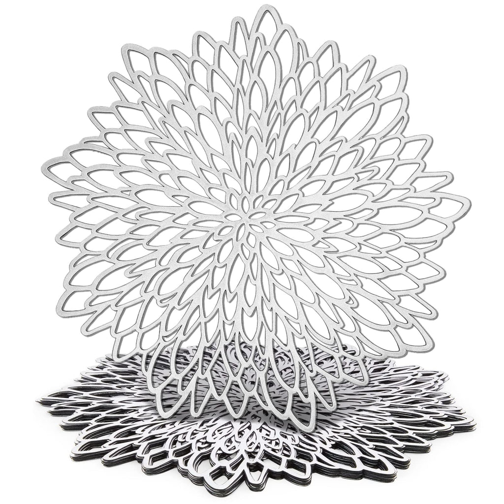 Juvale 10 Pack Silver Metallic Vinyl Placemats for Christmas Thanksgiving Leaf Design (14.4 in) - Inflight Essentials