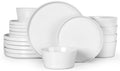 Herogo 18 Pieces Stoneware Dinnerware Dishes Set for 6 Dinner Plates and Bowls Sets Reactive Glaze Chip & Crack Resistant Microwave & Dishwasher Safe Pearl White - Inflight Essentials