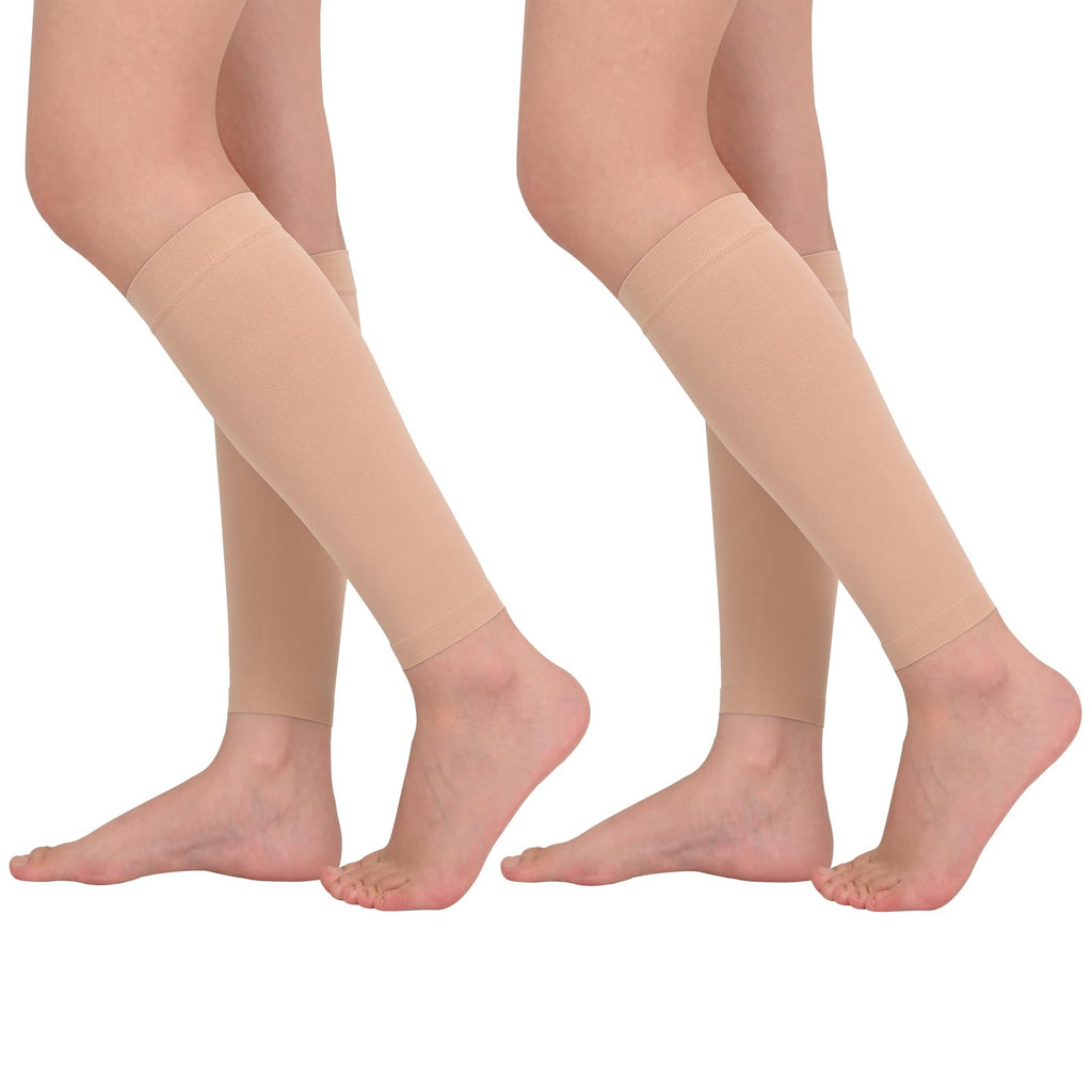 Wegitcs 2 Pairs Calf Compression Sleeve for Women & Men Footless Compression Socks 20 - 30mmHg for Leg Support Plus Size Compression Sleeve for Shin Splints Varicose Veins Running Cycling (Beige XXL) - Inflight Essentials