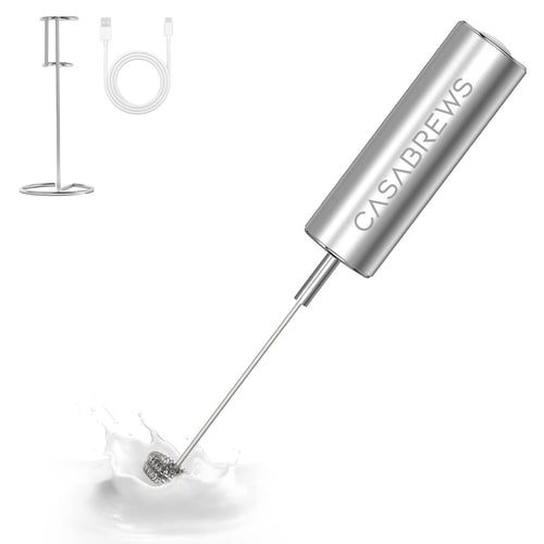 CASABREWS Milk Frother Wand Handheld Stainless Steel Coffee Frother Powerful Drink Mixer with Stand Rechargeable Electric Whisk with 3 Speeds for Lattes Cappuccinos Matcha and Hot Chocolate - Inflight Essentials