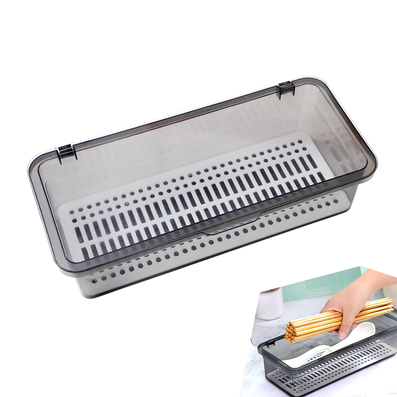 ICSTM Flatware Tray with LidSilverware Tray Kitchen Cutlery Tray and Utensil Storage Container for Flatware and Silverware (Grey) - Inflight Essentials