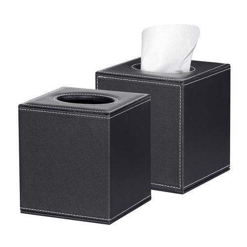 ArcaGuru Tissue Box Cover Leather Tissue Box Holder Stylish Tissue Box Holder with Magnetic Bottom Square Tissue Box for Vanity Toilet Tank Counter Night Stand Desk Office Car Black 2 Pack - Inflight Essentials