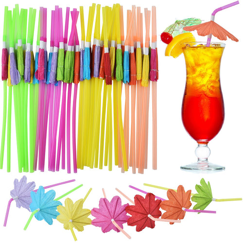 ALINK 50pcs Umbrella Straws Long Cocktail Drink Umbrellas Fancy Flower Bar Straws Tropical Summber Beach Luau Tiki Hawaiian Party Straws Decorations - Flower - Inflight Essentials