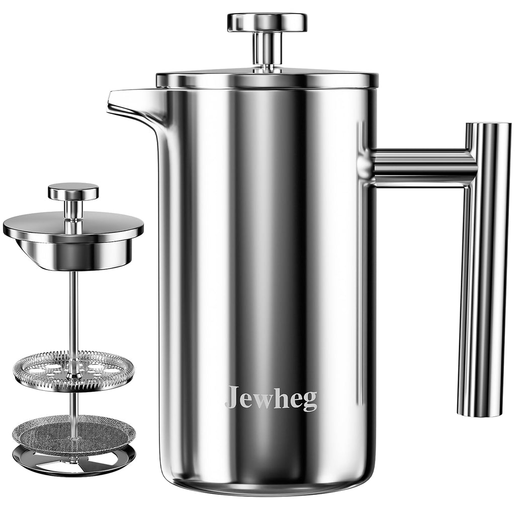 Jewheg Small French Press Coffee Maker 12OZ/350ML Stainless Steel Insulated Coffee Press ，Double Wall Insulated French Press，Easy Press Strong Quality Metal Coffee Press - Inflight Essentials