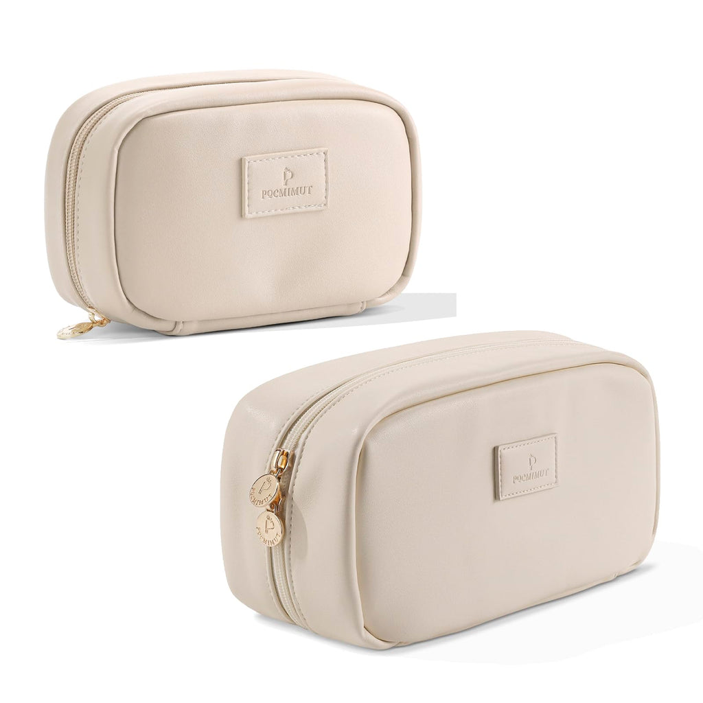 Pocmimut Makeup Bag2Pack Open Flat Small Makeup Bag with Large Makeup Bag Birthday Christmas Gifts for Mom and LoverBeige - Inflight Essentials