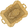 Gold Turkish Coffee Tea Serving Tray Decorative Table Decor Tray Centerpiece Tray Dining Table Tray Kitchen Counter Decor Tray Wedding Tray Bar Handle Rectangle Home Decor Decoration - Inflight Essentials