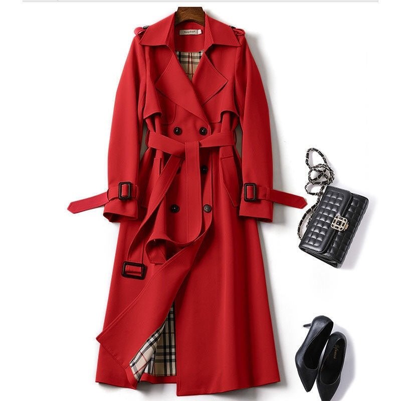 Double - Breasted Mid - Length Tie Trench Coat - Inflight Essentials