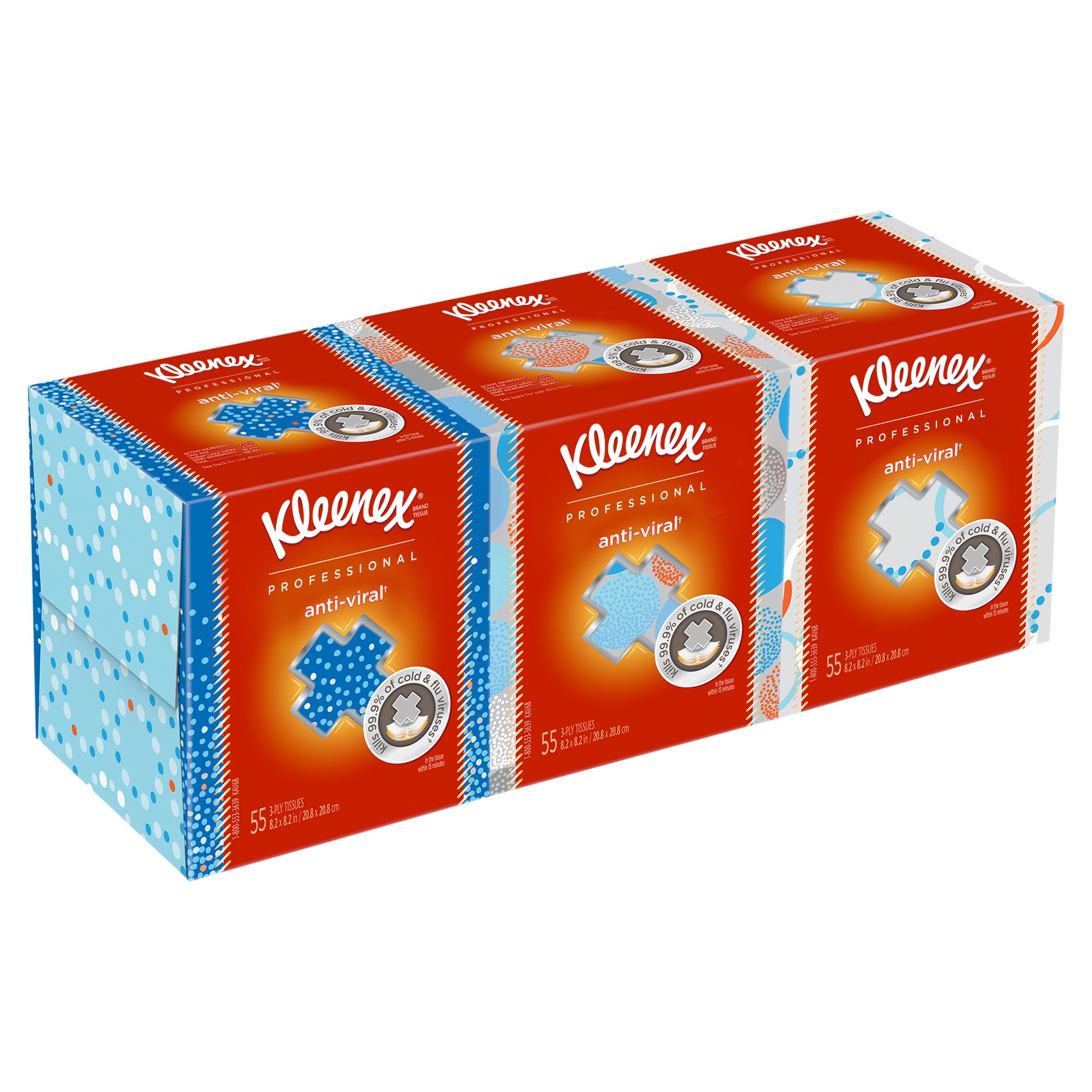 Kleenex® Professional Anti - Viral Facial Tissue Bulk (21286) 3 - Ply White Upright Facial Tissue Cube Boxes for Business (55 Tissues/Box 4 Bundles of 3 Boxes/Case 12 Boxes/Case 660 Tissues/Case) - Inflight Essentials