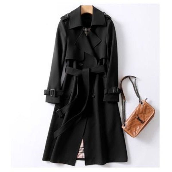Double - Breasted Mid - Length Tie Trench Coat - Inflight Essentials