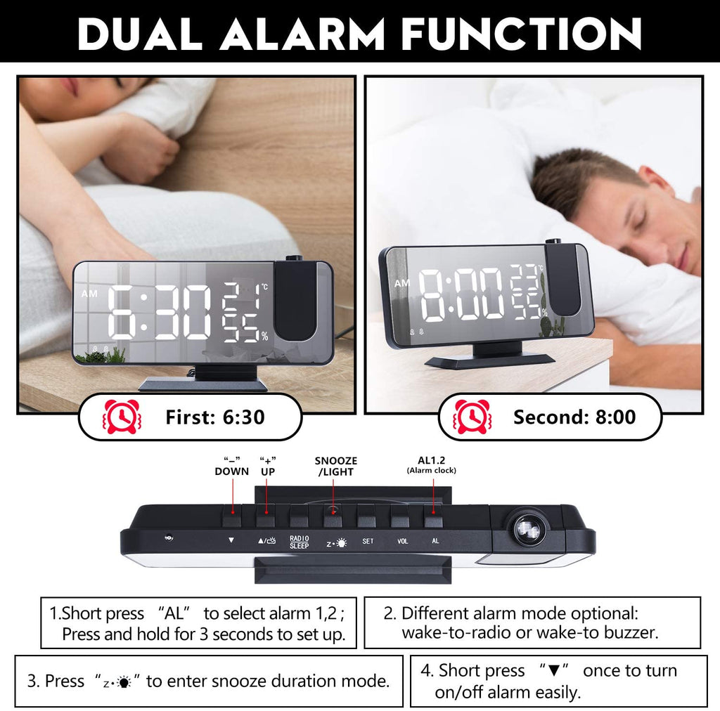 LED Projection Digital Alarm Clock Phone Charger - Inflight Essentials