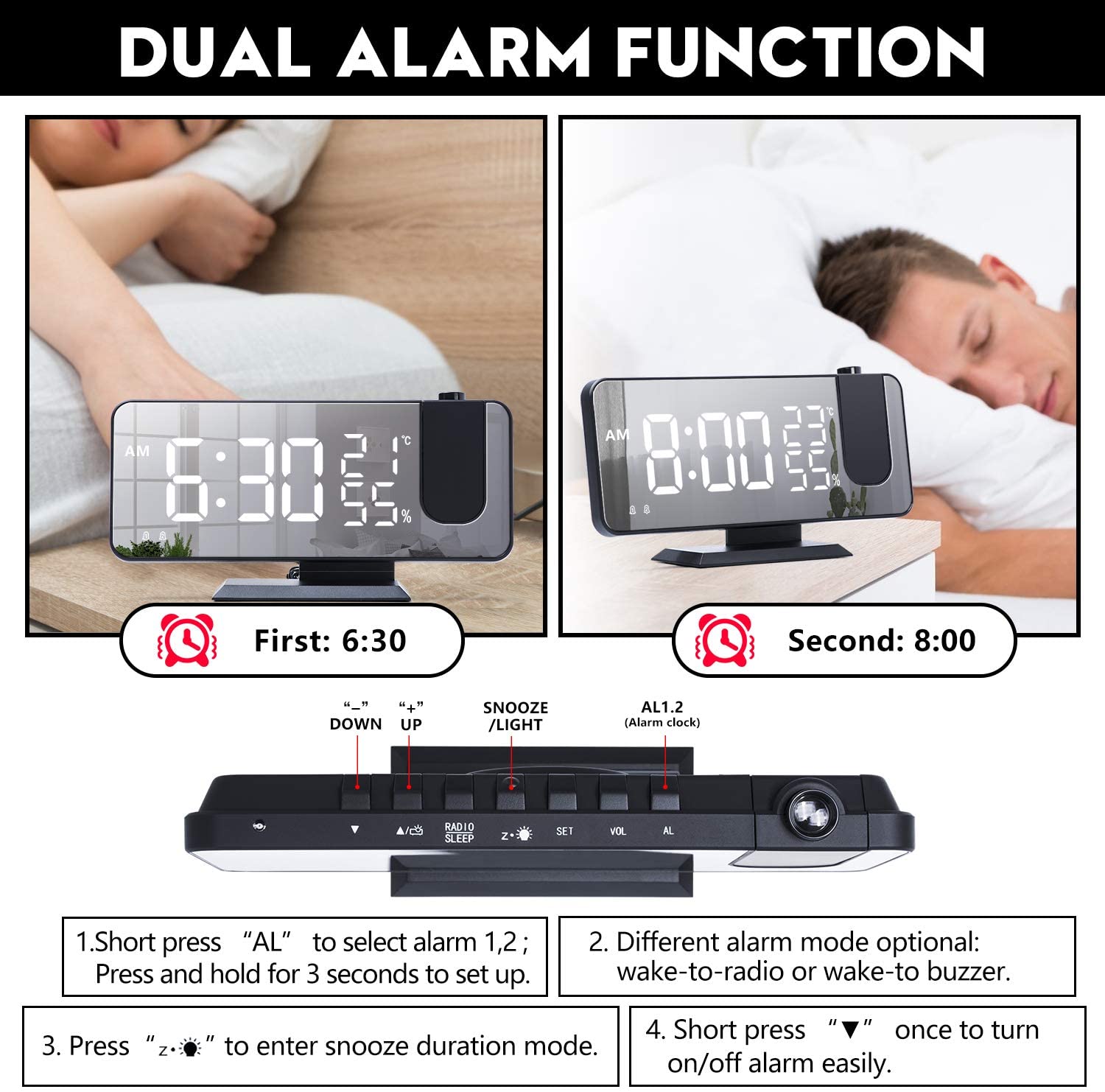 LED Projection Digital Alarm Clock Phone Charger - Inflight Essentials
