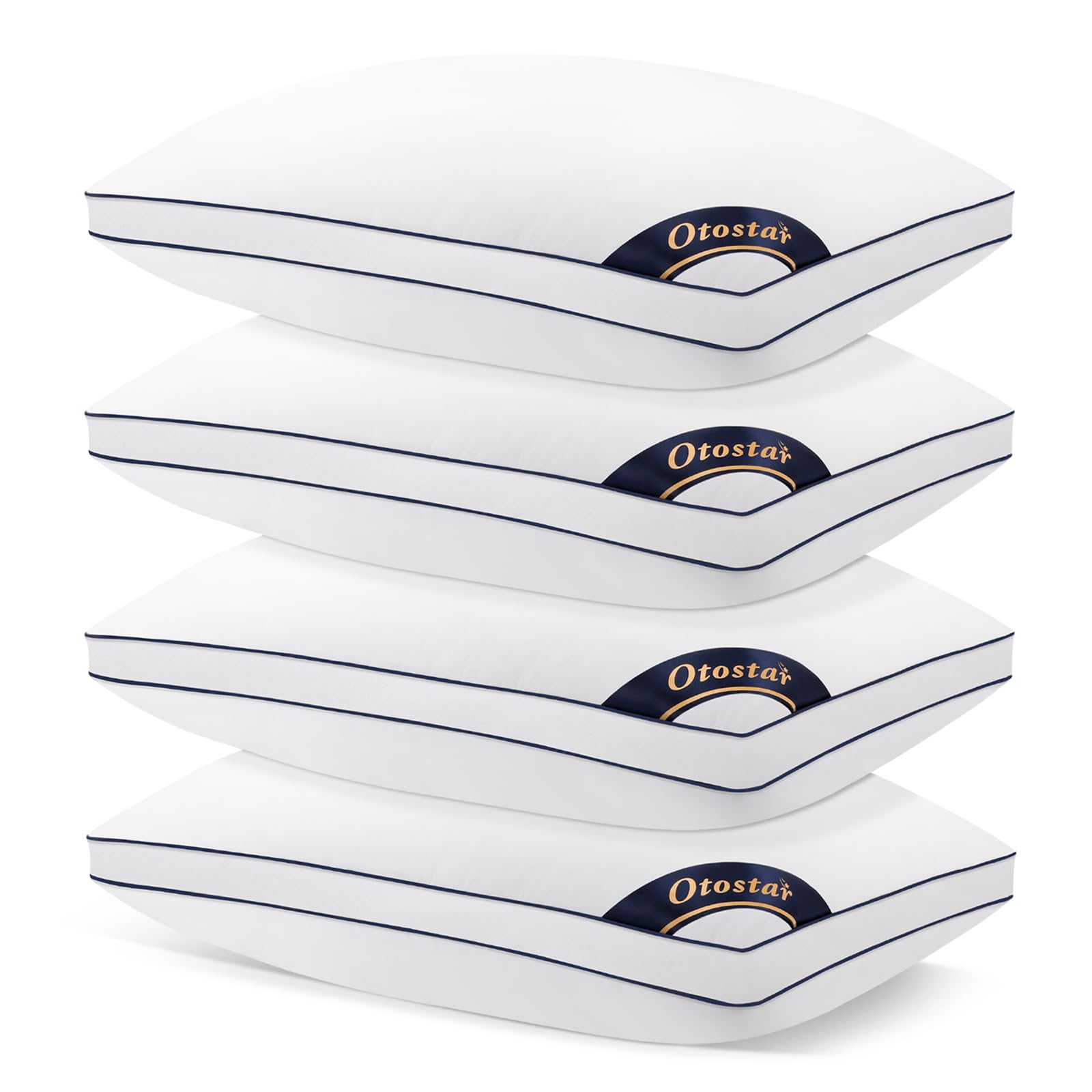 OTOSTAR Pillows Queen Size Set of 4 Bed Pillows for Sleeping Cooling Pillows 4 Pack with 3D Microfiber Filling Breathable Cover Pillows for Back Stomach or Side Sleepers Soft Fluffy Pillows for Bed - Inflight Essentials