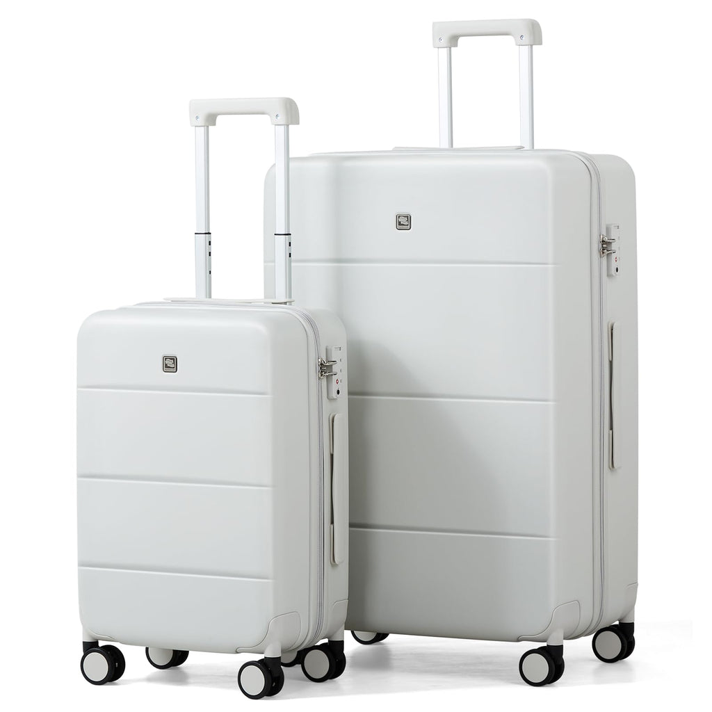 Hanke Luggage Sets 2 Piece with Spinner Wheels 20/28 Inch Hard Shell Suitcases Set TSA Approved Luggage Travel Rolling Large Luggage(Smoke White) - Inflight Essentials