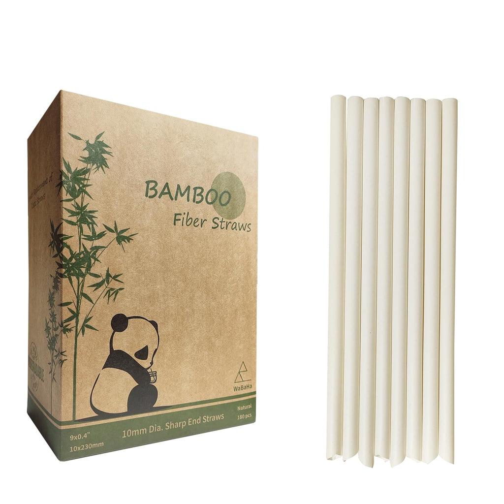 Wide Biodegradable Bamboo Boba Straws 9 in × 0.4 in - 180 Counts Disposable Bamboo Fiber Straws Jumbo Smoothie Straws for Bubble Tea - Inflight Essentials