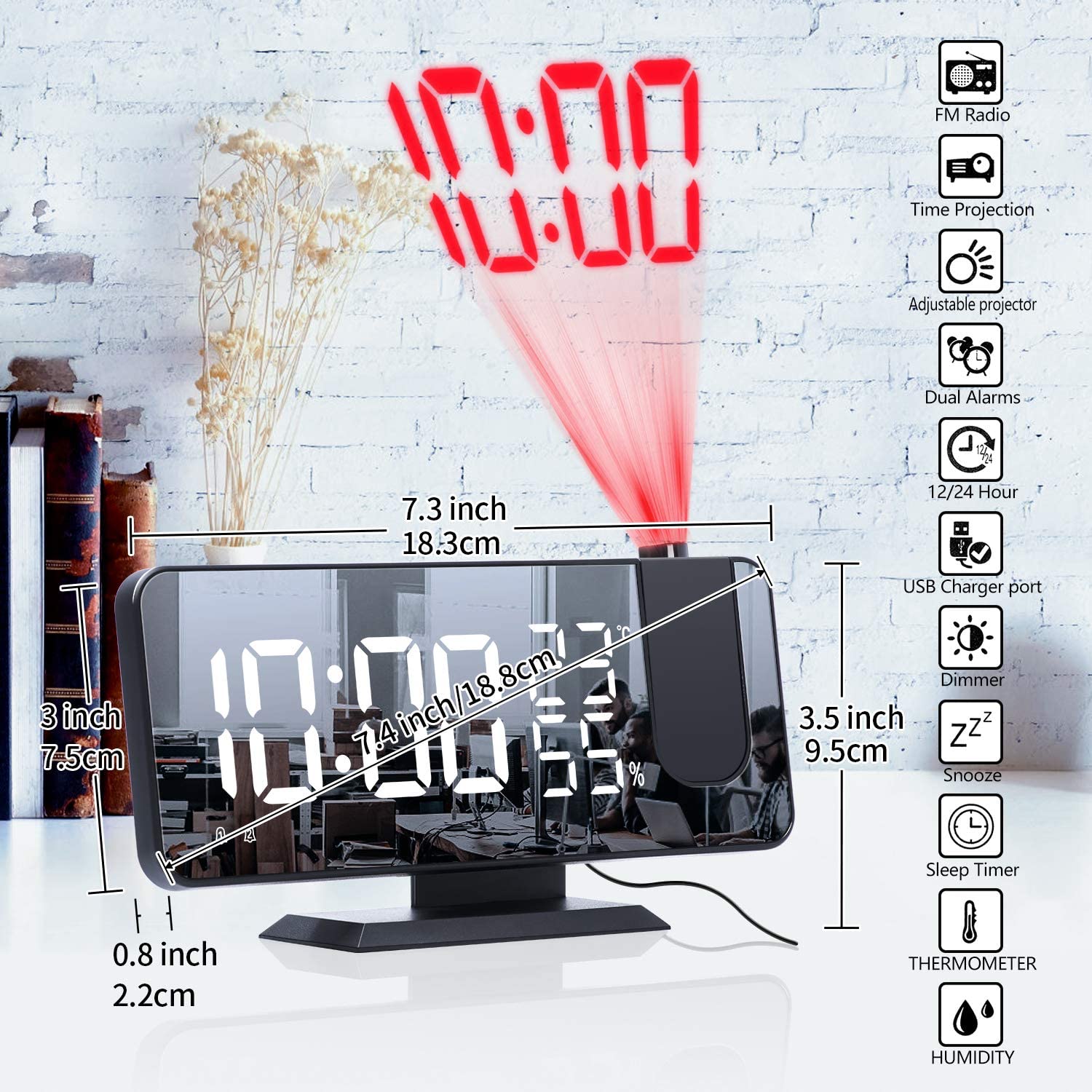 LED Projection Digital Alarm Clock Phone Charger - Inflight Essentials