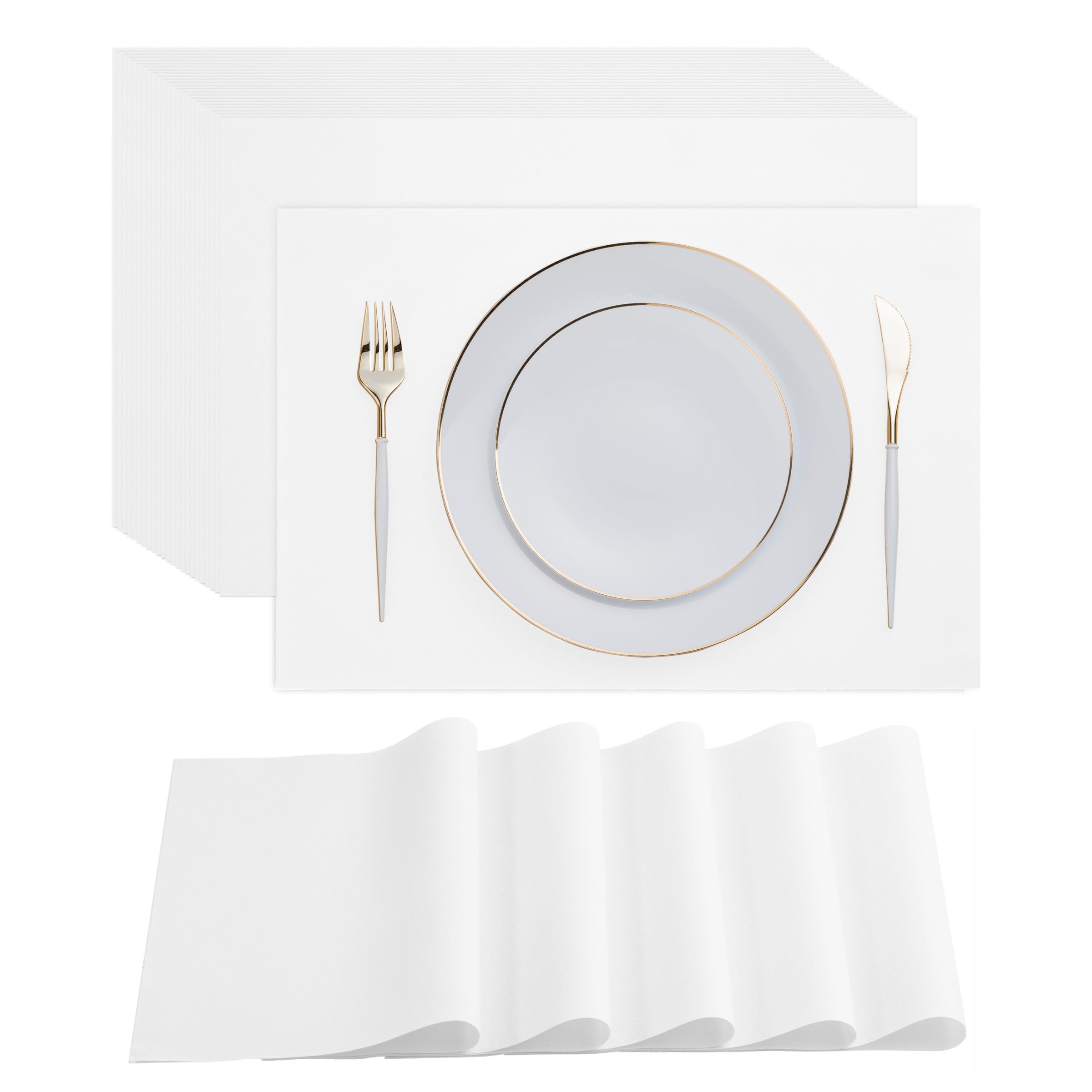 Disposable White Paper Placemats for Dining Table - 100 - Pack 18" x 12" Cloth - Like Rectangle Paper Placemats for Baby Kids Party Or Weddings. - Inflight Essentials
