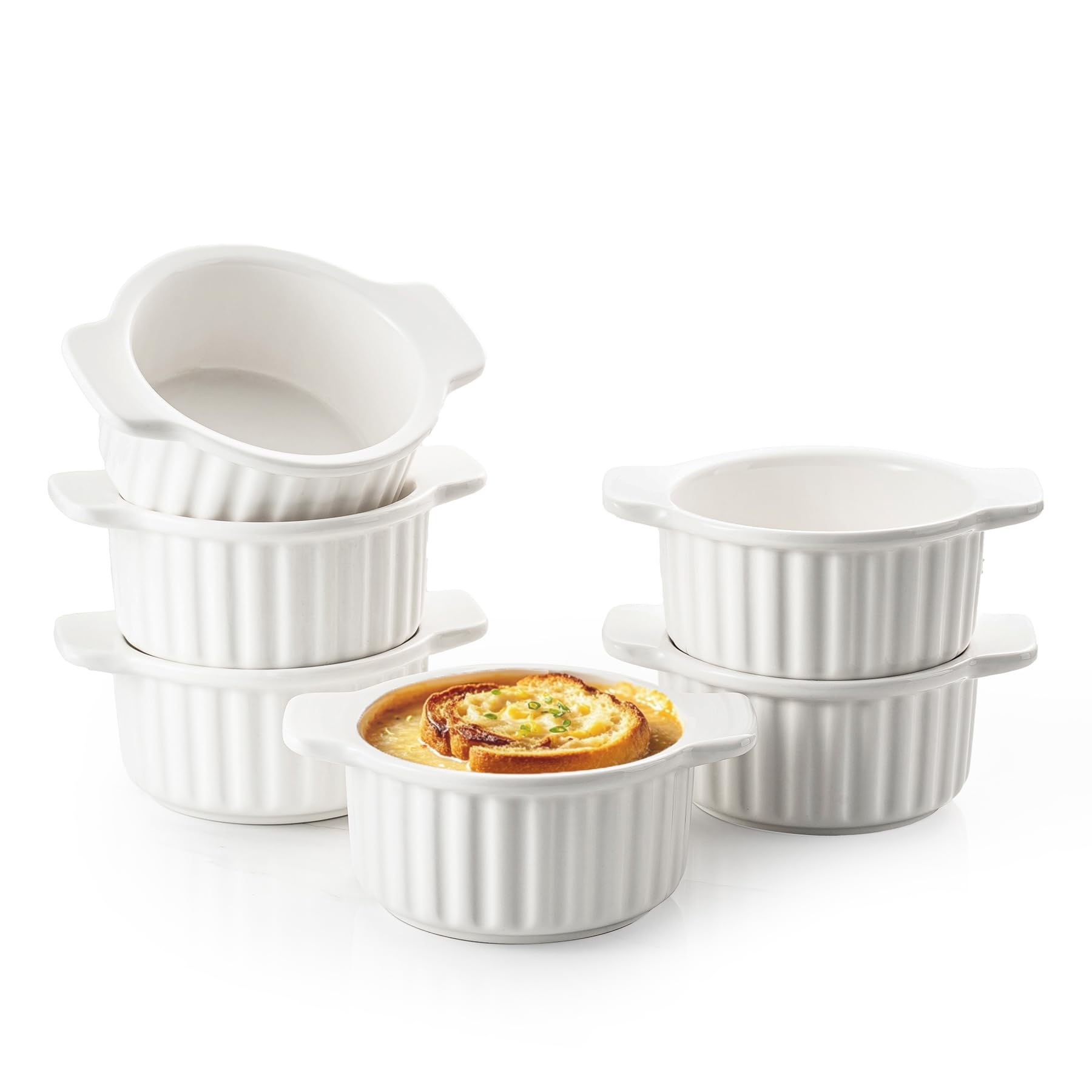 Gacoree French Onion Soup Bowls with Handles 12 Oz Ramekins with Handle Soup Crocks Oven Safe for Beef Stew Chili Cereal Dessert Set of 6 - Inflight Essentials