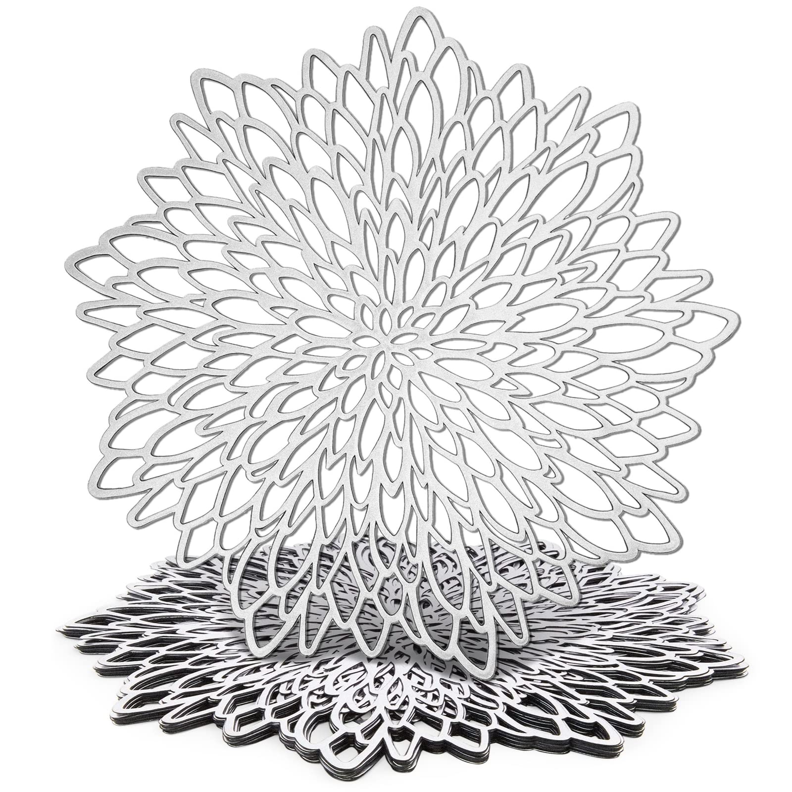 Juvale 10 Pack Silver Metallic Vinyl Placemats for Christmas Thanksgiving Leaf Design (14.4 in) - Inflight Essentials