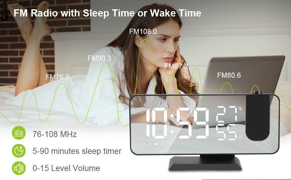 LED Projection Digital Alarm Clock Phone Charger - Inflight Essentials