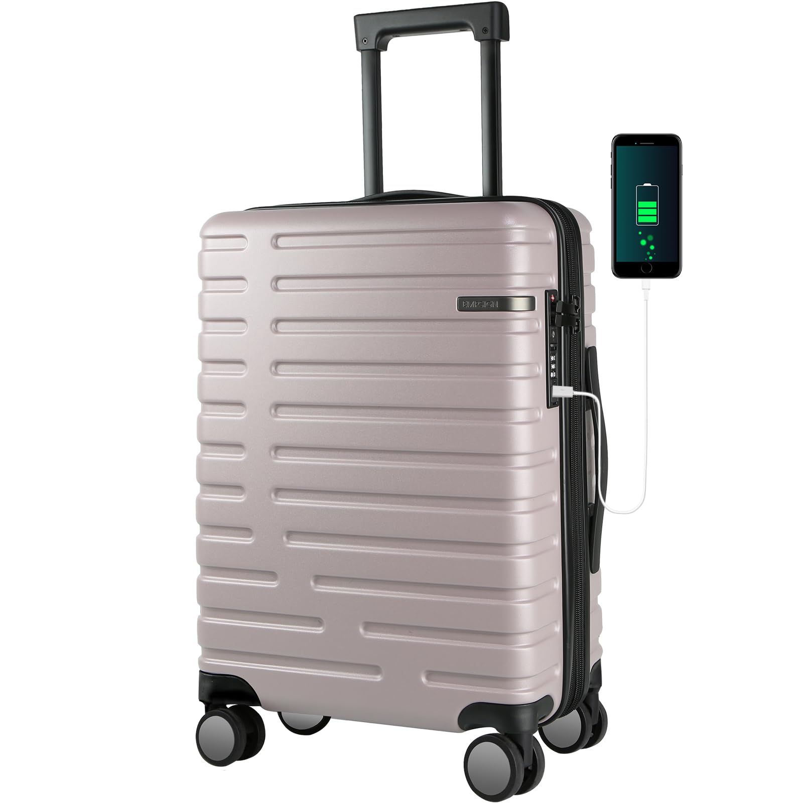 EMPSIGN Carry On Luggage with Spinner Wheels Hard Shell Carry - On Suitcase 21x14x9 Airline Approved & Built - in TSA Lock Durable Travel Rolling Suitcase Carry - On 20 - Inch Light Purple - Inflight Essentials