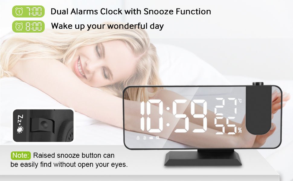LED Projection Digital Alarm Clock Phone Charger - Inflight Essentials