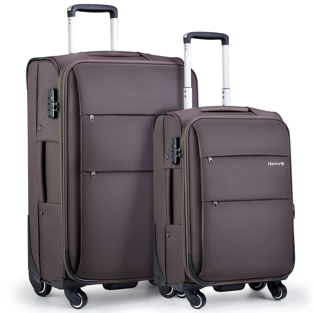 Hanke 20/28 Inch 2 Piece Luggage Sets with Spinner Wheels Expandable Luggage Large Suitcases with Wheels Lightweight Travel Luggage Rolling Suitcase with Lock Softside Checked Luggage.(Coffee) - Inflight Essentials