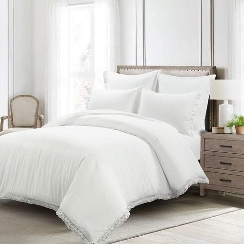 King size White 5 - Piece Lightweight Polyester Comforter Set with Lace - Inflight Essentials