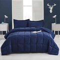 Queen Size Navy 3 Piece Microfiber Reversible Comforter Set - Inflight Essentials