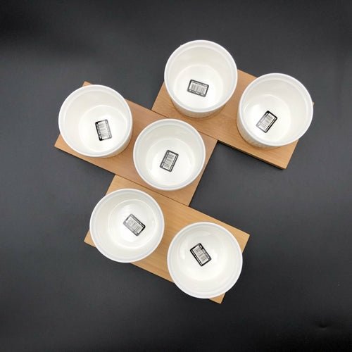 A Set Of 3 Bamboo Double Trays With 6 Fine Porcealin Ramekins To Match - Inflight Essentials