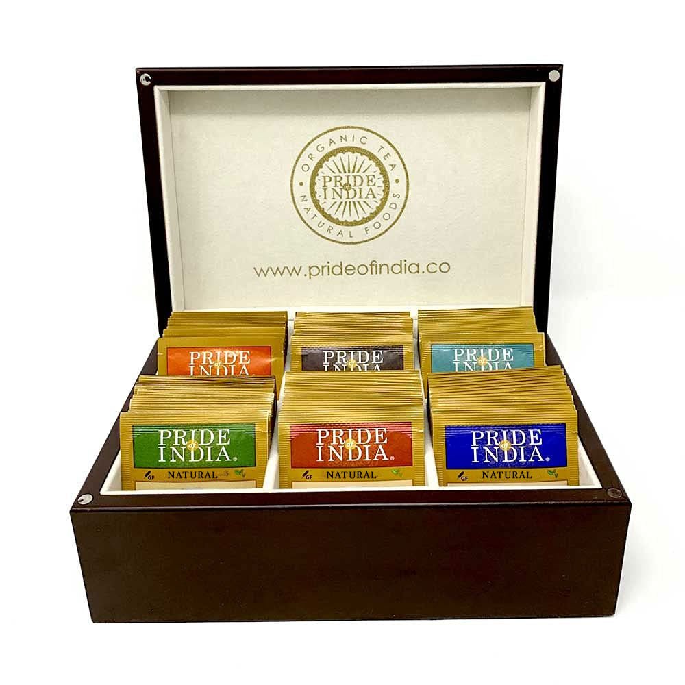 Natural Indian Tea Assortment Chest, 6 Types - 72 Tea Bags - Inflight Essentials