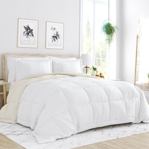 Twin/Twin XL 2 - Piece Microfiber Reversible Comforter Set in White and - Inflight Essentials