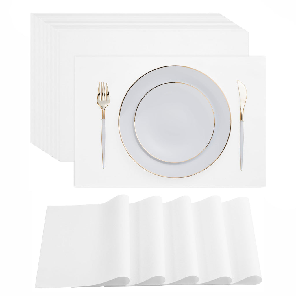 Disposable White Paper Placemats for Dining Table - 100 - Pack 18" x 12" Cloth - Like Rectangle Paper Placemats for Baby Kids Party Or Weddings. - Inflight Essentials