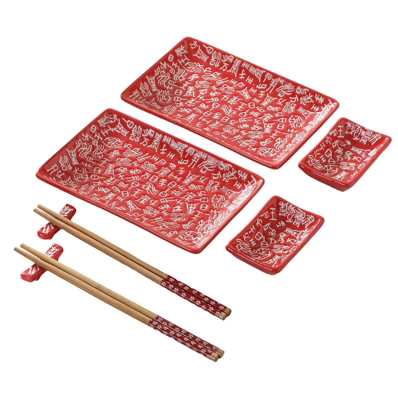 MOCERAKAI 8 pcs Japanese Sushi Plate Sets Serving Platters and Trays for Entertaining Sushi Dishes Set Plates Sushi Plates Traditional Cuisine Dinnerware Sets with Chopsticks Hundred Family Names - Inflight Essentials
