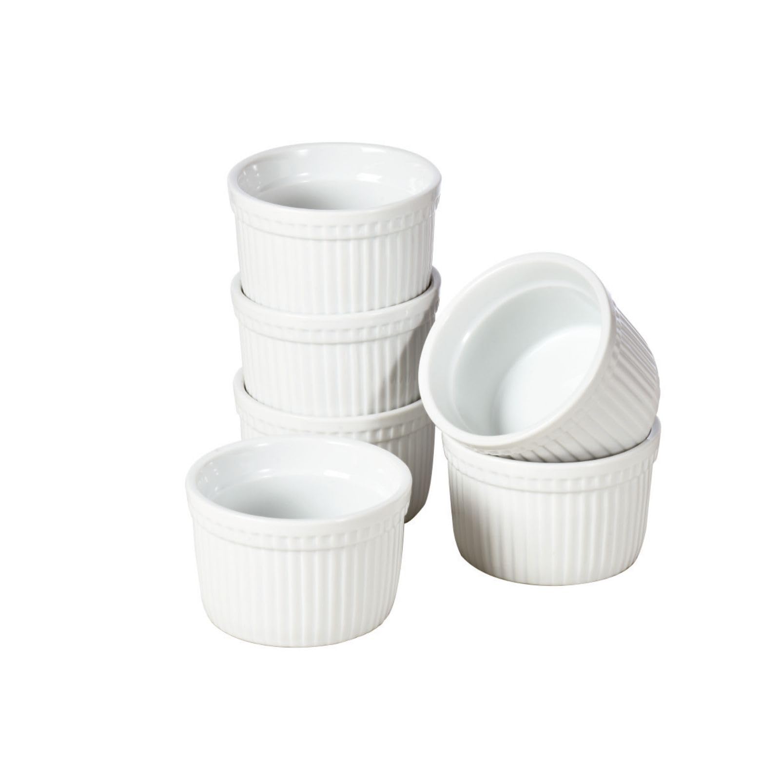 WishDeco Ramekins Set of 6 Creme Brulee Ramekins 8 oz White Dipping Sauce Dishes Porcelain Ramekin Bowls for Baking Souffle Custard Pudding Cake Oven Safe - Inflight Essentials
