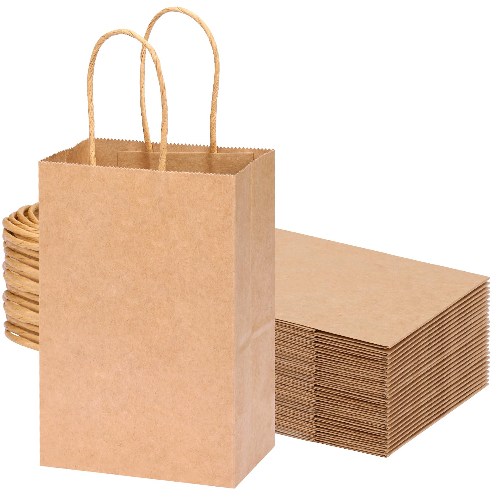 OUTUXED 25pcs Gift Bags 5.25x3.2x8 Small Paper Gift Bags Kraft Paper Bags with Handles Bulk Shopping Bags Retail Bags for Small Business Birthday Wedding Party Favor Bags Merchandise Bags Brown - Inflight Essentials