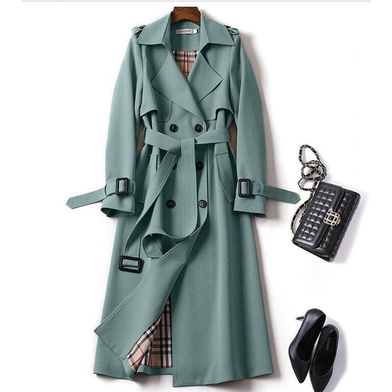 Double - Breasted Mid - Length Tie Trench Coat - Inflight Essentials