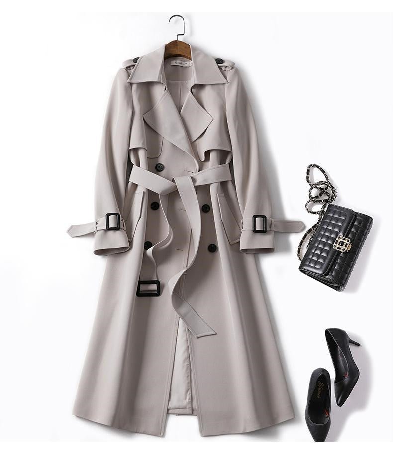 Double - Breasted Mid - Length Tie Trench Coat - Inflight Essentials