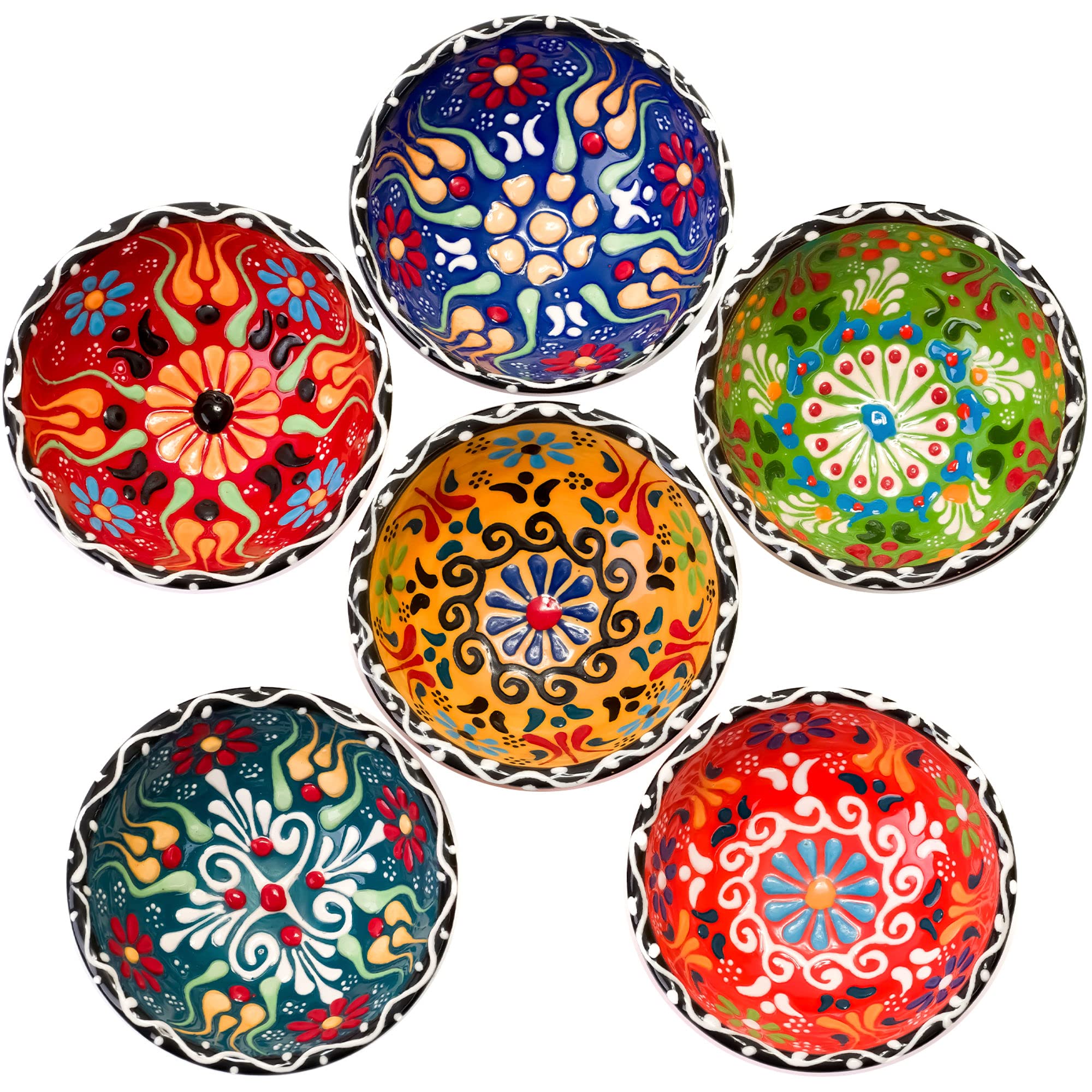 BCS Ceramic Pinch Bowls Set of 6 Small Bowls for Dipping - Cooking Prep & Charcuterie Board Bowls Soy Sauce Dish Multicolor Handmade Decorative Serving Dishes (3.2 - 3 oz) - Inflight Essentials