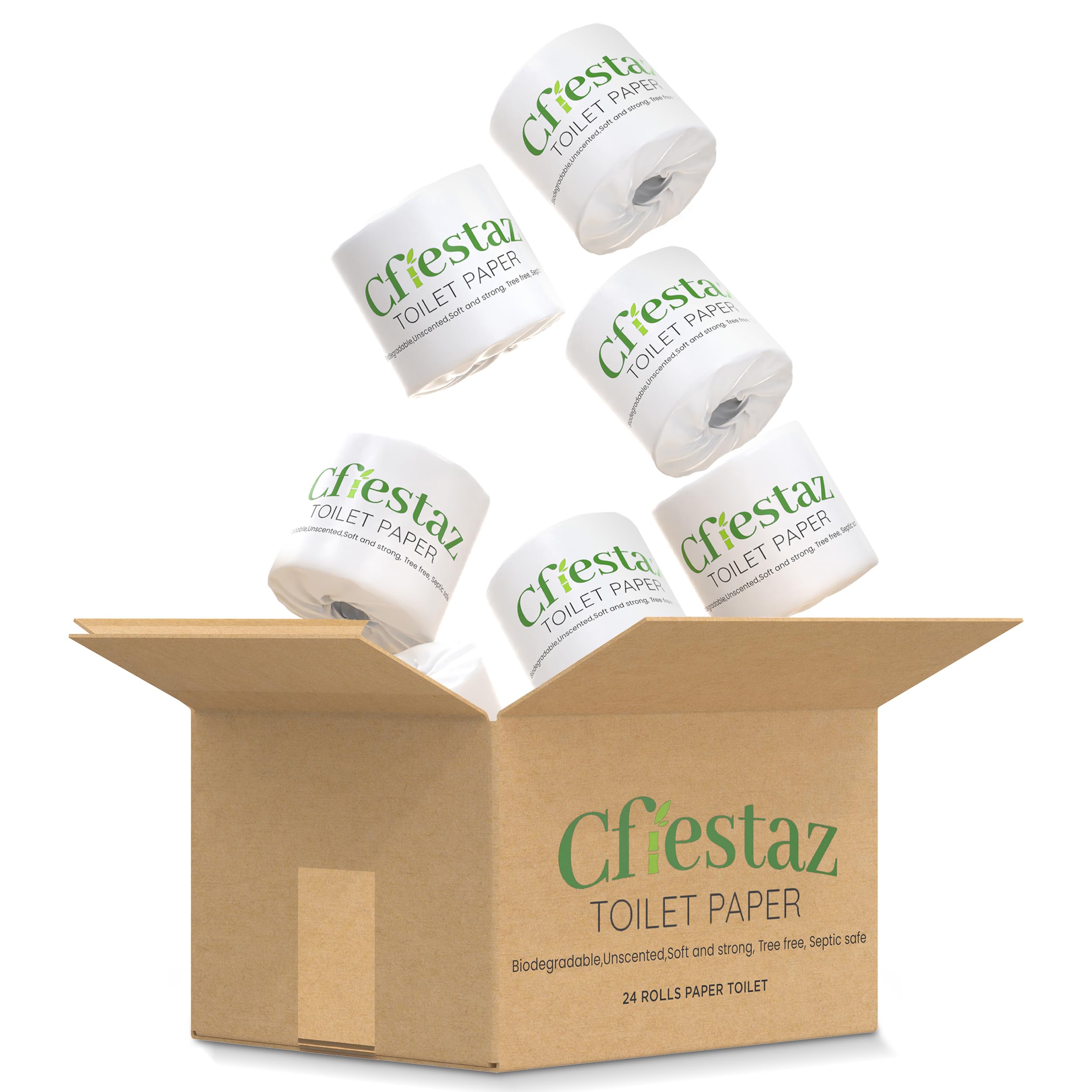 Cfiestaz Bamboo Toilet Paper Bathroom Tissue Rolls Bath Tissue. Eco - Friendly Unscented Soft and Absorbent. (24 Mega Rolls/box 3 - ply 350 sheets). small oversize White - Inflight Essentials