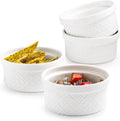 Ramekins 12 oz Ramekin for Creme Brulee Souffle Dipping Sauce Ceramic Embossment Housewarming Gift - 4.5 inch Set of 4 Arctic White - Inflight Essentials