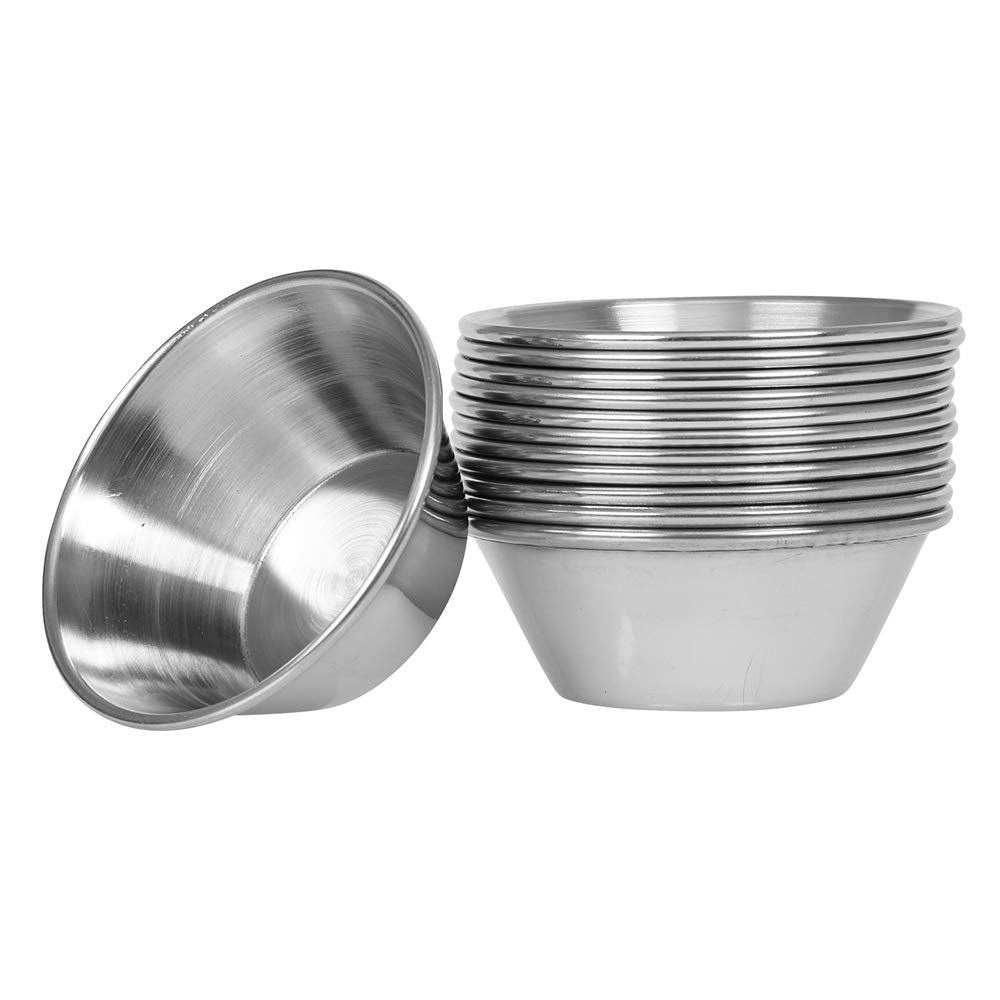 (144 Pack) Small Sauce Cups 1.5 oz Commercial Grade Stainless Steel Dipping Sauce Cups Individual Condiment Cups/Portion Cups/Ramekins by Tezzorio - Inflight Essentials