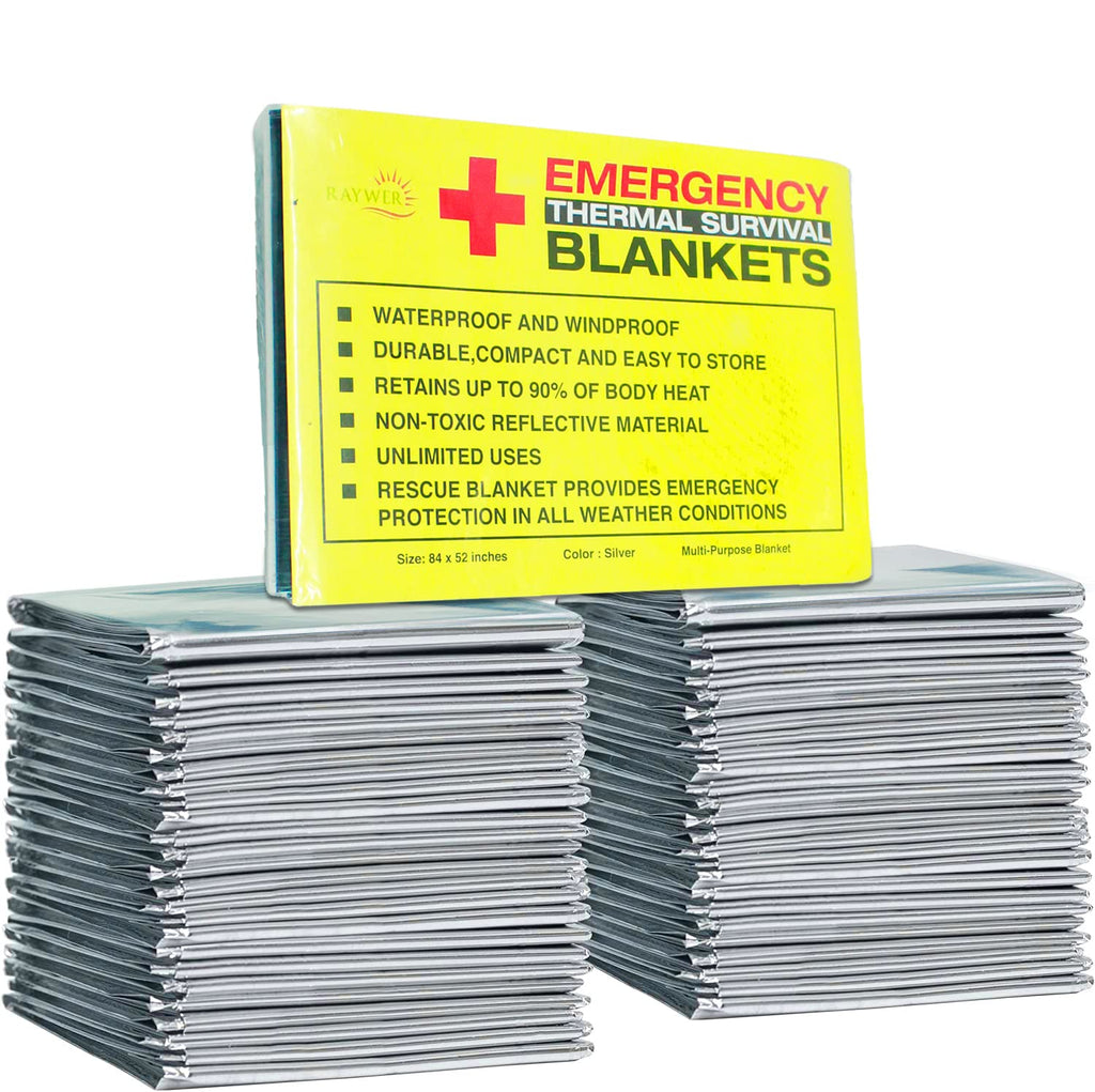 Rawyer (10 Pack) Emergency Thermal Survival Blankets Mylar Blankets for Outdoor Camping Hiking Survival in Harsh Weather Large Silver Thermal Sheets Heavy Duty Survival Gear (10 84x52) - Inflight Essentials